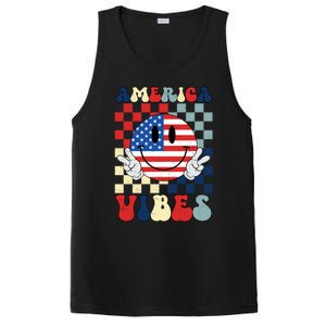 Retro Groovy America Vibes Usa Flag Indepedence Day July 4th Funny Gift PosiCharge Competitor Tank