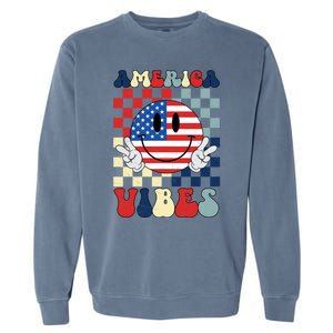 Retro Groovy America Vibes Usa Flag Indepedence Day July 4th Funny Gift Garment-Dyed Sweatshirt