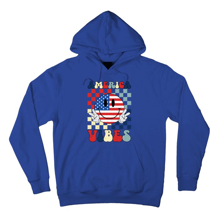 Retro Groovy America Vibes Usa Flag Indepedence Day July 4th Funny Gift Hoodie