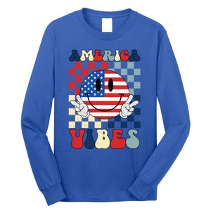 Retro Groovy America Vibes Usa Flag Indepedence Day July 4th Funny Gift Long Sleeve Shirt