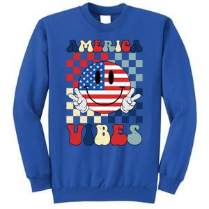 Retro Groovy America Vibes Usa Flag Indepedence Day July 4th Funny Gift Sweatshirt