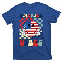 Retro Groovy America Vibes Usa Flag Indepedence Day July 4th Funny Gift T-Shirt