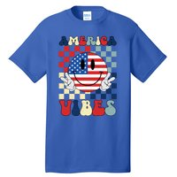 Retro Groovy America Vibes Usa Flag Indepedence Day July 4th Funny Gift Tall T-Shirt