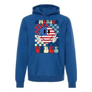 Retro Groovy America Vibes Usa Flag Indepedence Day July 4th Funny Gift Premium Hoodie