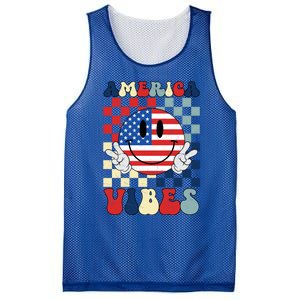 Retro Groovy America Vibes Usa Flag Indepedence Day July 4th Funny Gift Mesh Reversible Basketball Jersey Tank