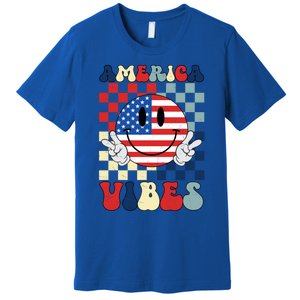 Retro Groovy America Vibes Usa Flag Indepedence Day July 4th Funny Gift Premium T-Shirt