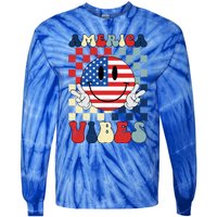 Retro Groovy America Vibes Usa Flag Indepedence Day July 4th Funny Gift Tie-Dye Long Sleeve Shirt