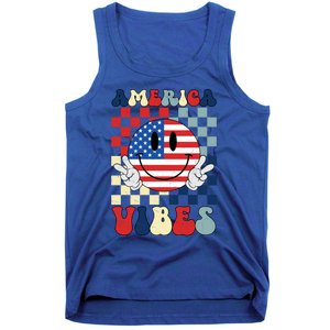 Retro Groovy America Vibes Usa Flag Indepedence Day July 4th Funny Gift Tank Top