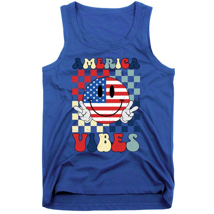 Retro Groovy America Vibes Usa Flag Indepedence Day July 4th Funny Gift Tank Top