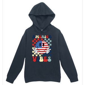 Retro Groovy America Vibes Usa Flag Indepedence Day July 4th Funny Gift Urban Pullover Hoodie