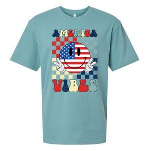 Retro Groovy America Vibes Usa Flag Indepedence Day July 4th Funny Gift Sueded Cloud Jersey T-Shirt