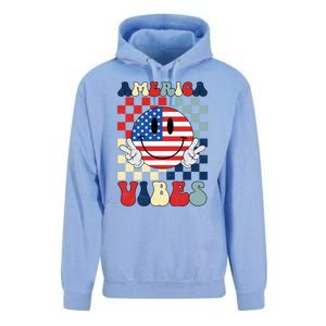 Retro Groovy America Vibes Usa Flag Indepedence Day July 4th Funny Gift Unisex Surf Hoodie