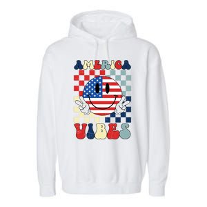 Retro Groovy America Vibes Usa Flag Indepedence Day July 4th Funny Gift Garment-Dyed Fleece Hoodie