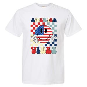 Retro Groovy America Vibes Usa Flag Indepedence Day July 4th Funny Gift Garment-Dyed Heavyweight T-Shirt