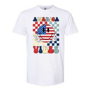 Retro Groovy America Vibes Usa Flag Indepedence Day July 4th Funny Gift Softstyle CVC T-Shirt