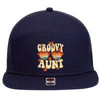 Retro Groovy Aunt 70s Aesthetic 1970's Mother's Day 7 Panel Mesh Trucker Snapback Hat