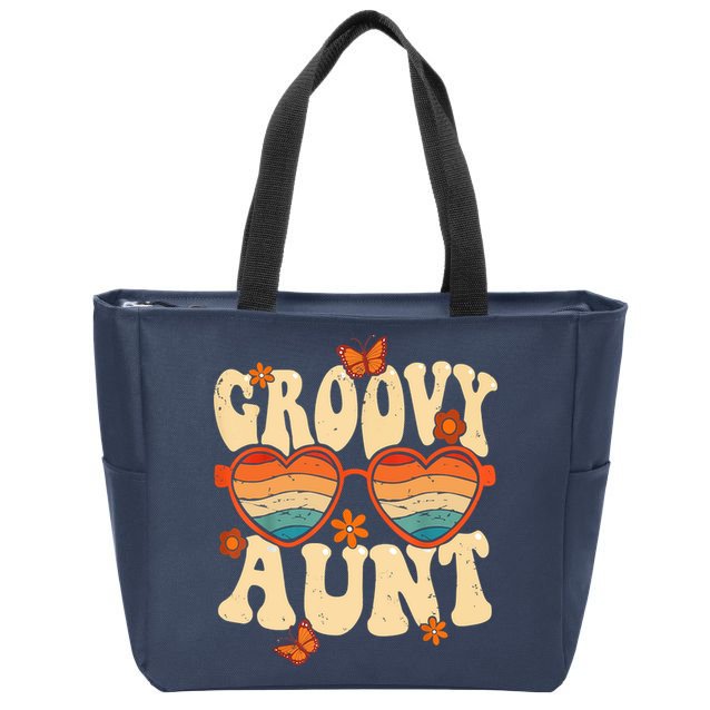 Retro Groovy Aunt 70s Aesthetic 1970's Mother's Day Zip Tote Bag