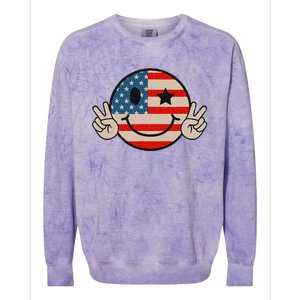 Retro Groovy America Vibes Us American Flag 4th Of July Colorblast Crewneck Sweatshirt