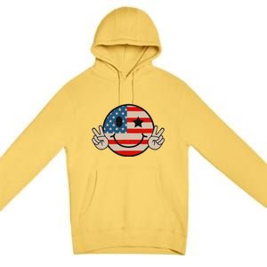 Retro Groovy America Vibes Us American Flag 4th Of July Premium Pullover Hoodie