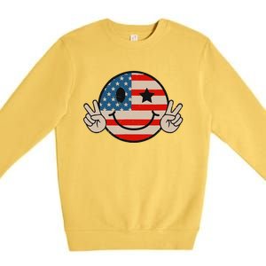 Retro Groovy America Vibes Us American Flag 4th Of July Premium Crewneck Sweatshirt