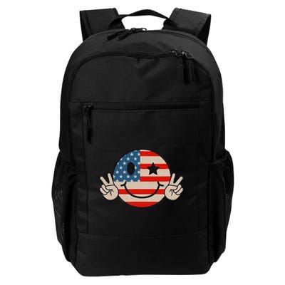 Retro Groovy America Vibes Us American Flag 4th Of July Daily Commute Backpack
