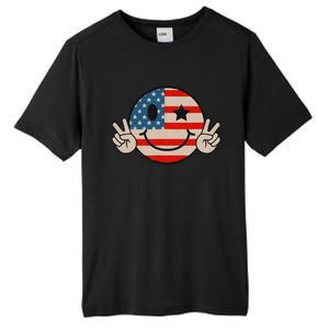 Retro Groovy America Vibes Us American Flag 4th Of July Tall Fusion ChromaSoft Performance T-Shirt