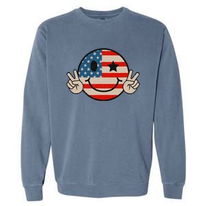 Retro Groovy America Vibes Us American Flag 4th Of July Garment-Dyed Sweatshirt