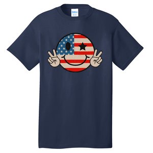 Retro Groovy America Vibes Us American Flag 4th Of July Tall T-Shirt