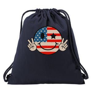 Retro Groovy America Vibes Us American Flag 4th Of July Drawstring Bag