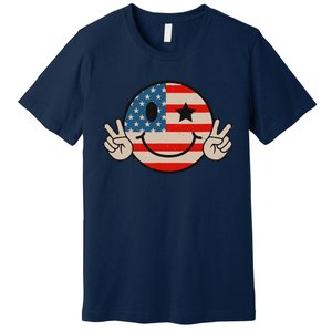 Retro Groovy America Vibes Us American Flag 4th Of July Premium T-Shirt