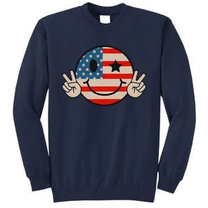 Retro Groovy America Vibes Us American Flag 4th Of July Tall Sweatshirt