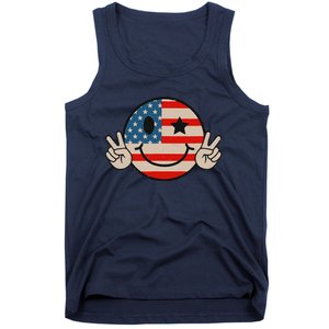 Retro Groovy America Vibes Us American Flag 4th Of July Tank Top