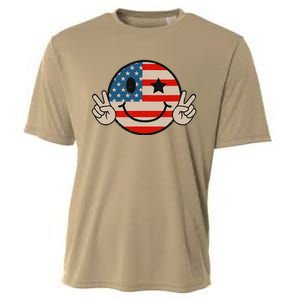 Retro Groovy America Vibes Us American Flag 4th Of July Cooling Performance Crew T-Shirt