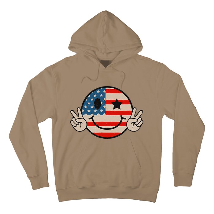 Retro Groovy America Vibes Us American Flag 4th Of July Hoodie