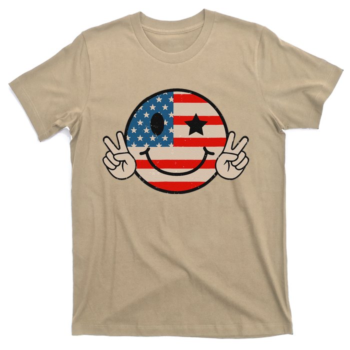 Retro Groovy America Vibes Us American Flag 4th Of July T-Shirt