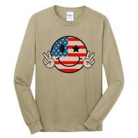 Retro Groovy America Vibes Us American Flag 4th Of July Tall Long Sleeve T-Shirt