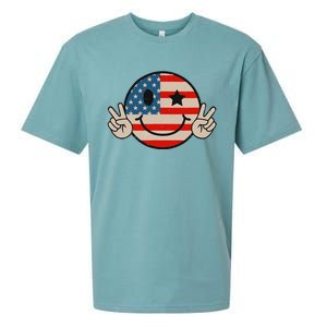 Retro Groovy America Vibes Us American Flag 4th Of July Sueded Cloud Jersey T-Shirt