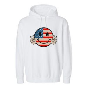 Retro Groovy America Vibes Us American Flag 4th Of July Garment-Dyed Fleece Hoodie