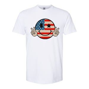 Retro Groovy America Vibes Us American Flag 4th Of July Softstyle CVC T-Shirt