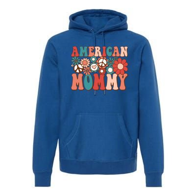 Retro Groovy American Mommy Matching Family 4th Of July Cute Gift Premium Hoodie