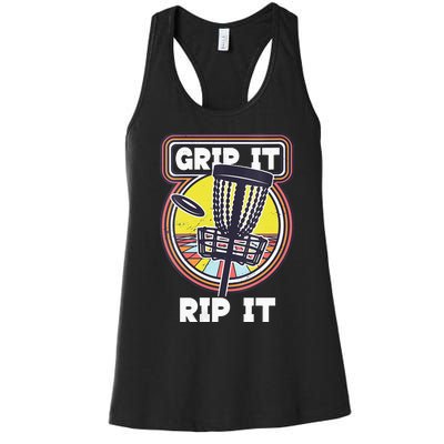 Retro Grip and Rip It Disc Golf Funny Women's Racerback Tank