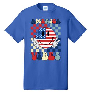 Retro Groovy America Vibes Usa Flag Indepedence Day July 4th Gift Tall T-Shirt