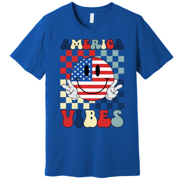 Retro Groovy America Vibes Usa Flag Indepedence Day July 4th Gift Premium T-Shirt