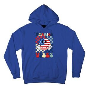 Retro Groovy America Vibes Usa Flag Indepedence Day July 4th Gift Tall Hoodie