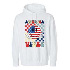 Retro Groovy America Vibes Usa Flag Indepedence Day July 4th Gift Garment-Dyed Fleece Hoodie