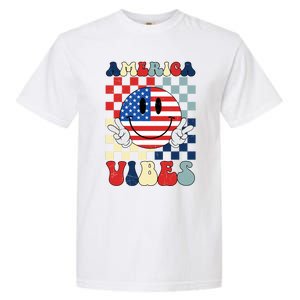 Retro Groovy America Vibes Usa Flag Indepedence Day July 4th Gift Garment-Dyed Heavyweight T-Shirt