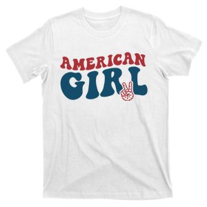 Retro Groovy All American Girl Fourth 4th Of July Patriotic T-Shirt