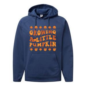 Retro Growing A Little Pumpkin Cute New Mom Fall Pregnancy Gift Performance Fleece Hoodie