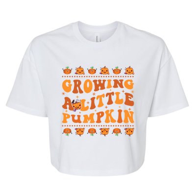 Retro Growing A Little Pumpkin Cute New Mom Fall Pregnancy Gift Bella+Canvas Jersey Crop Tee