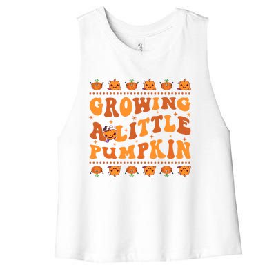 Retro Growing A Little Pumpkin Cute New Mom Fall Pregnancy Gift Women's Racerback Cropped Tank